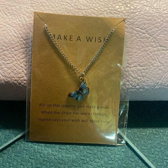 Blue + Black + Pink Make a Wish Butterfly Necklace - Picture 1 of 2
